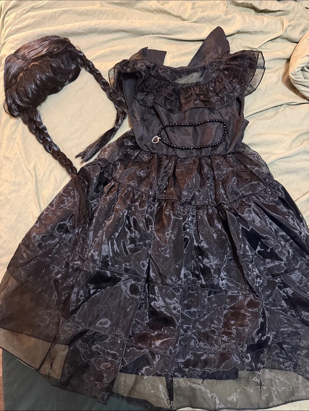 Girls' Black Gothic Witch Costume Dress with Wig and Necklace